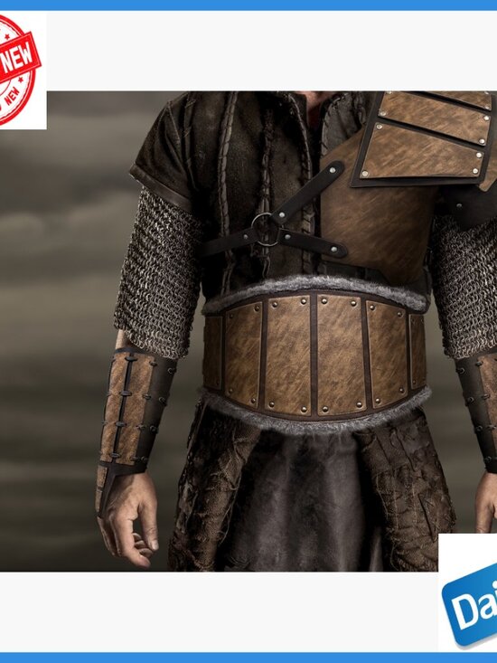 Adjustable Faux Leather Viking Waist Armor Belt with Faux Fur for LARP